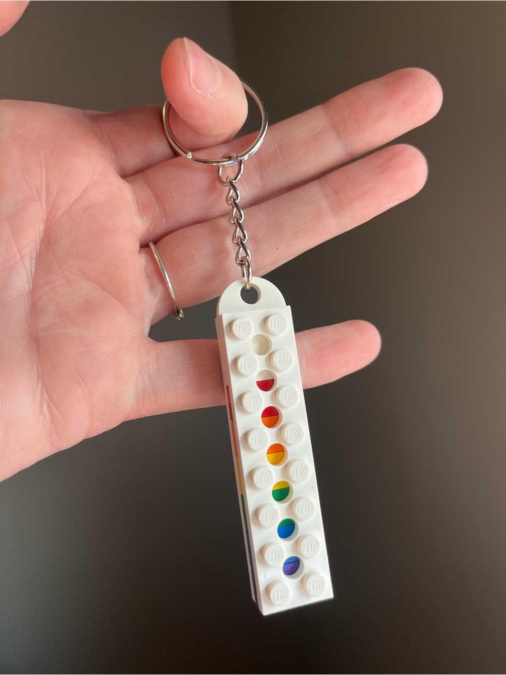 Lego White Keychain with Rainbow Inlay - Handmade